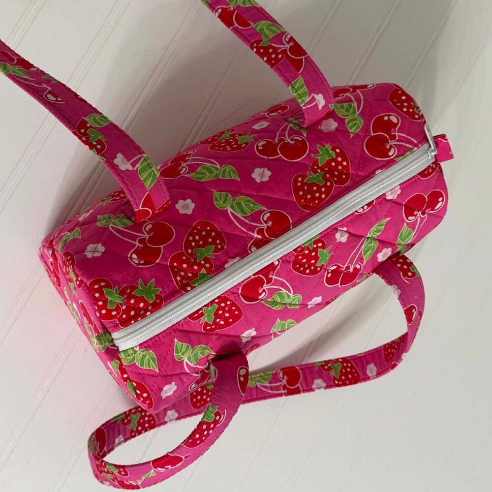 Handmade Quilted Pink Strawberries & Cherries Barrel Bag - Picture 5 of 5
